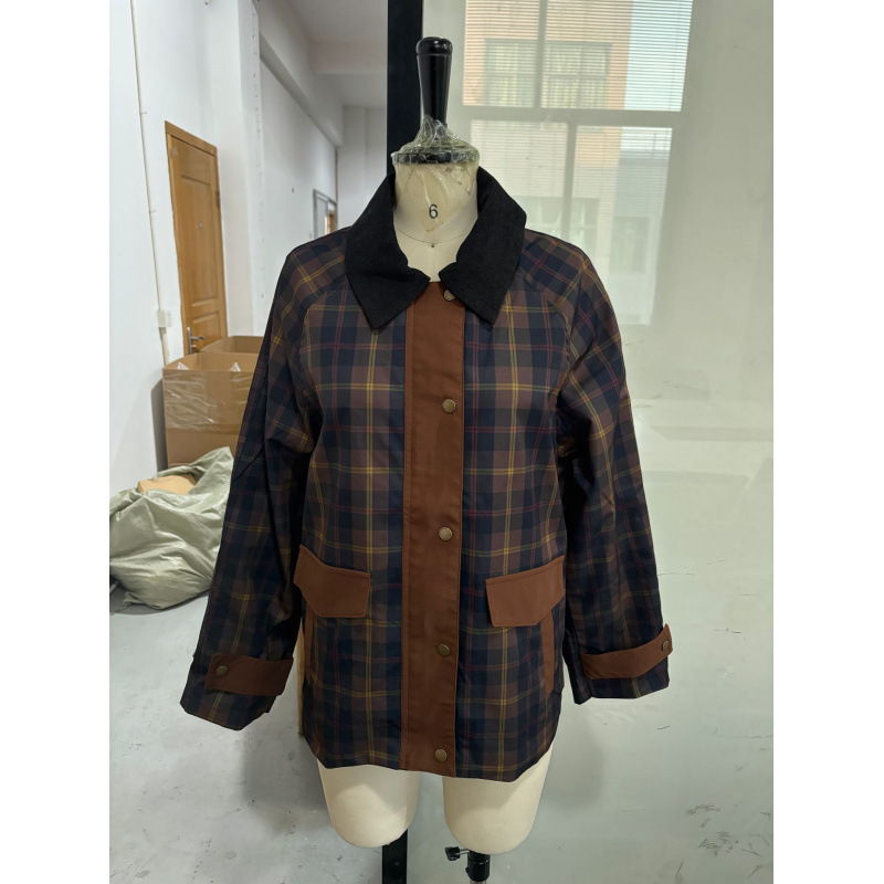 Chaqueta con cremallera de mosaico de cuadrilátero de moda femenina estilo de moda ocio relajado 2026 otoño efectivo transfronterizo Europa y América