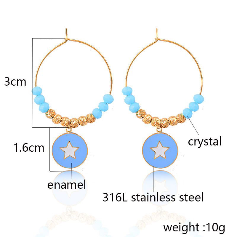 Vacation Star Artificial Crystal Titanium Steel Enamel Drop Earrings 1 Pair