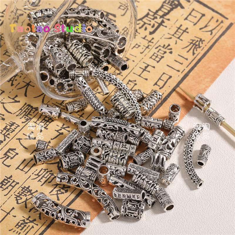 Mezcla de plata antigua brillante plata colgante de perlas DIY accesorios de joyería tubo de perlas dobladas tubo de flor colgante de diafragma brazalete de tres vías