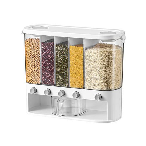 Kitchen five-grain miscellaneous storage box, grain sealing storage can separated rice bucket 20 pounds household rice storage bin