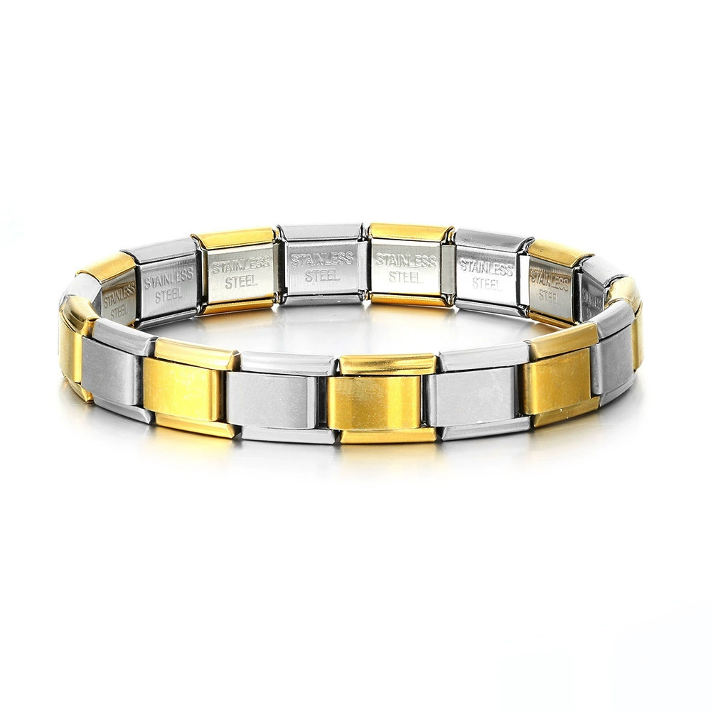 Italian module bracelet, elastic stitching titanium charm strap, multi-color stainless finish