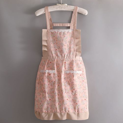 Flower shop bamboo cotton edge apron fashionable cartoon lace double shoulder straps simple bib women's wavy edge apron