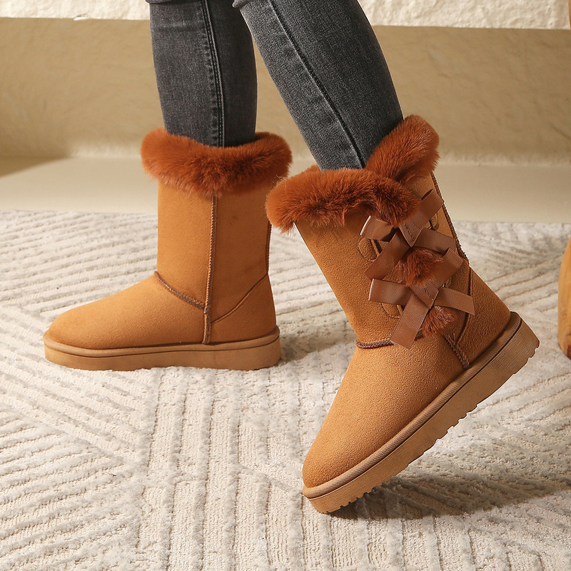 Foreign trade bow plus size winter new fleece-lined thick snow boots women's plus size warm boots women's