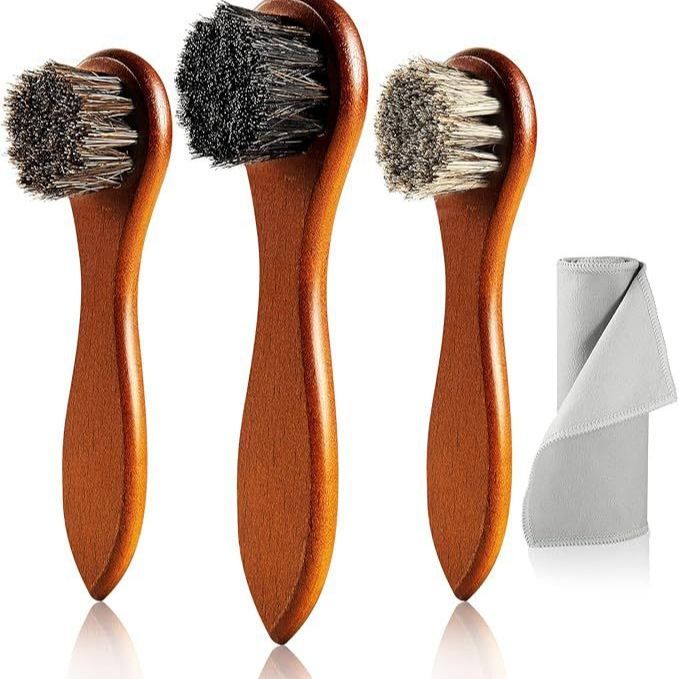 4Pcs Horsehair Shoe Brush Shine Set Shoe Polish Brush Leather Shoe Boot Cleaning Brush Care Cleaning Apply Soft Bristle Brush