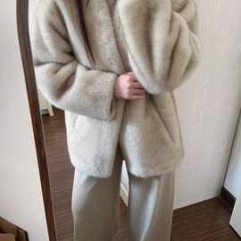 水貂冬季外套新款年轻气质皮毛皮草一体毛毛慵懒短款大衣