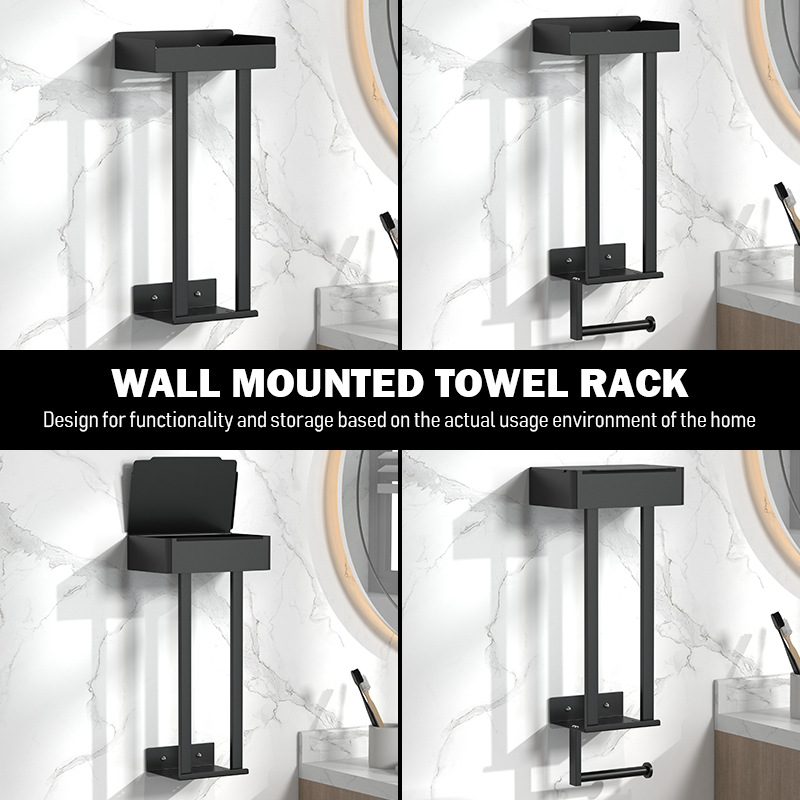 Transfronterizos de toallas de baño inodoro sin agujeros colgados en la pared multicapa toallas negras toallas de papel estante de toallas