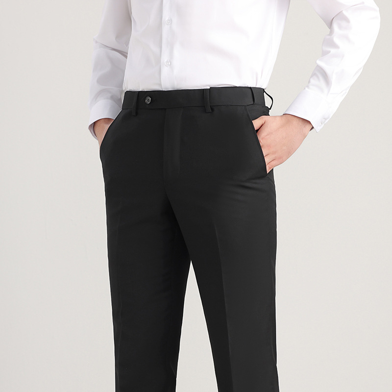 Pantalones de traje para hombre, pantalones de vestir profesionales para hombre, pantalones de negocios para hombre, pantalones negros de cintura media-alta y pierna recta, estilo de negocios ligero image 8