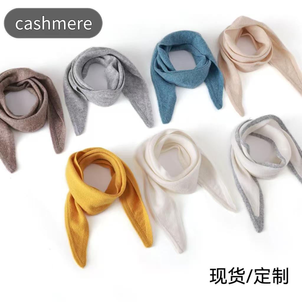 Manufacturer Cross-Border Wholesale 35% Cashmere Triangle Scarf Small Scarf Warm Neck Protection Knitted Cashmere Scarf for Women in Stock