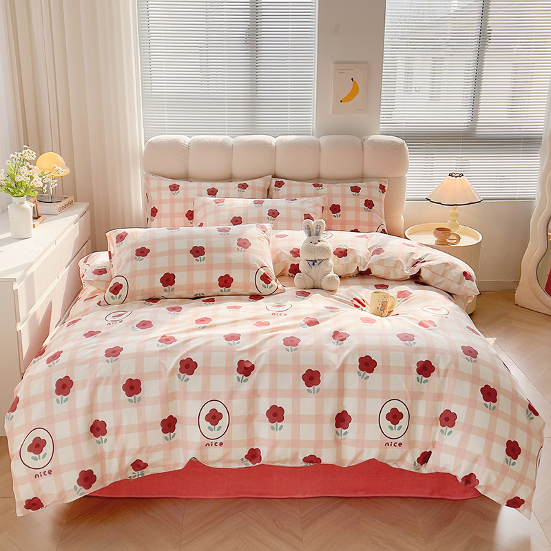 Cuerpo de algodón de cuatro piezas de amor, cama de cama, cama de cama, dormitorio de estudiantes, ropa de cama de tres piezas.