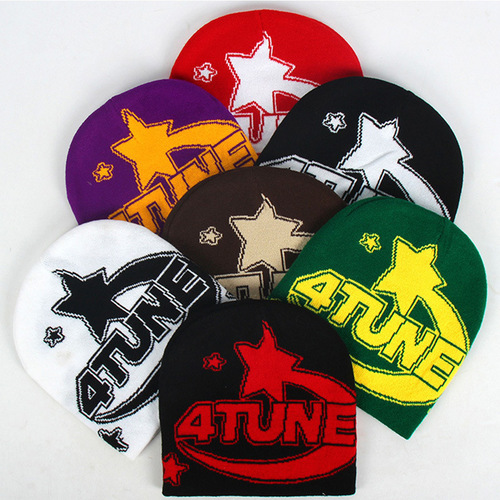 Fashionable casual brocade knitting hat, autumn and winter warmth preservation, knitted woolen hat, trendy letter print