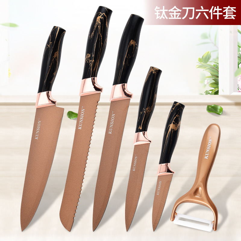 Cuchillo de frutas de venta caliente, cuchillo de cocina para el hogar, juego de cuchillos de frutas cortados de acero inoxidable, juego de cuchillos de cocina, juego de seis piezas