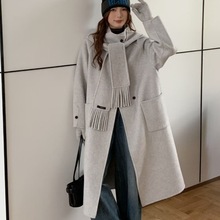 跨境时尚连帽韩版昆山源头双面羊毛外套宽松休闲大版女装羊毛尼外