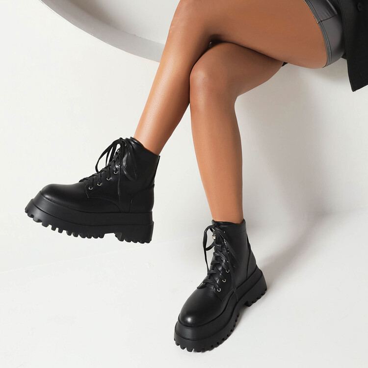 【Pre-sale | Ships In 15 Days】women's Short Boots With Round Front Strap And Platform Plus Size Street Fashion Ankle Boots_voghion.com