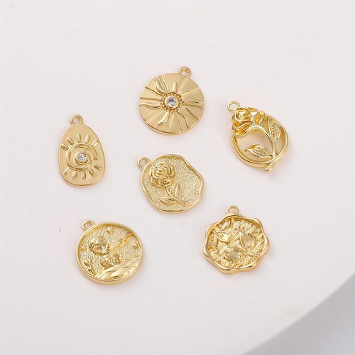 Color-Keeping 14K Gold Plated Sun Rose Eye Oval Pendant DIY Handmade Earrings Necklace Decorative Accessories