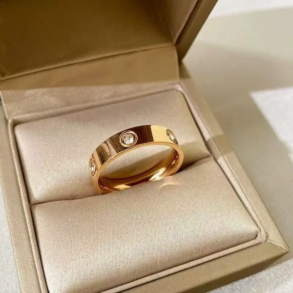 Color-free Internet-famous Light Luxury Diamond-encrusted 18k Ring Ins High-grade Men's and Women's Titanium Steel Couple's Pair Ring Fashion Exquisite Ring