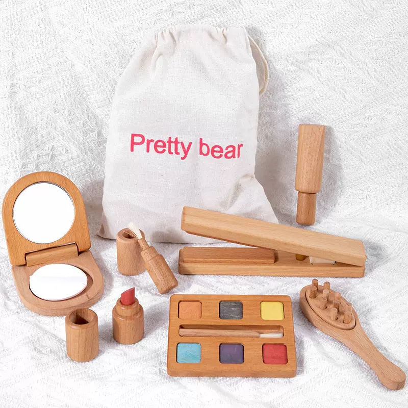 玩具女童仿真木质原木工具箱女孩过家家化妆品玩具