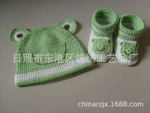 厂家加工宝宝毛线帽婴儿卡通针织帽手工钩织婴儿帽子鞋子