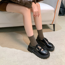 真皮英伦风厚底增高软底小皮鞋女2024秋冬款金属魔术贴百搭乐福鞋