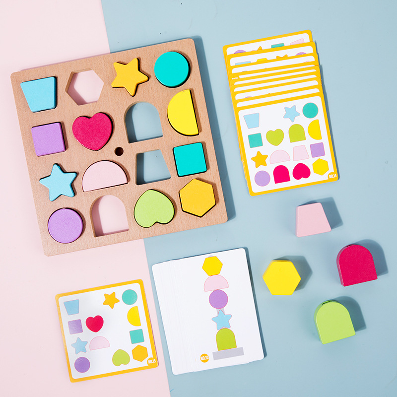 Rompecabezas tridimensional para dos personas contra bloques de construcción geométricos, color y forma, cognición, interacción entre padres e hijos, juguetes educativos para la educación temprana de los niños