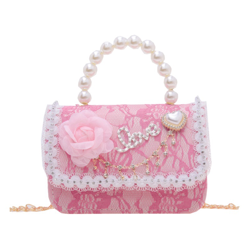 Bolso DE LOS NIÑOS princesa Chanel estilo cadena bolsa perla accesorios bolsa encaje flor bolso de mano moda niños lindo bolsa