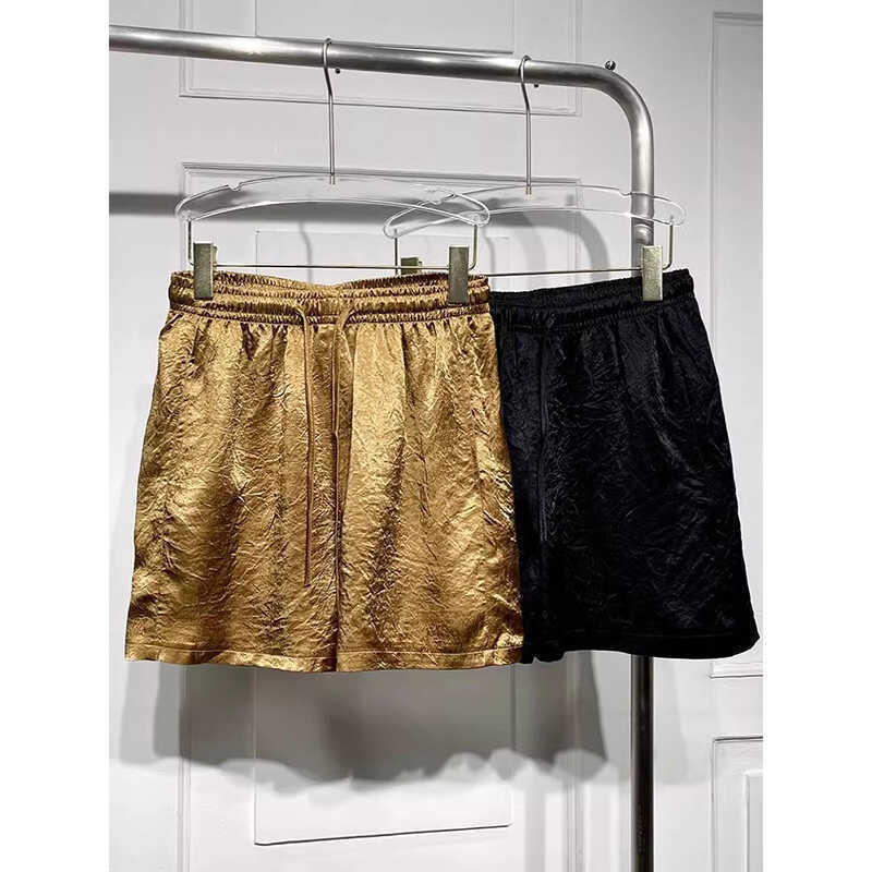 New Chinese-Style Acetate Casual Satin Shorts Hot Pants 2025 Summer New Elastic Versatile High-Waisted Loose Wide-Leg Pants