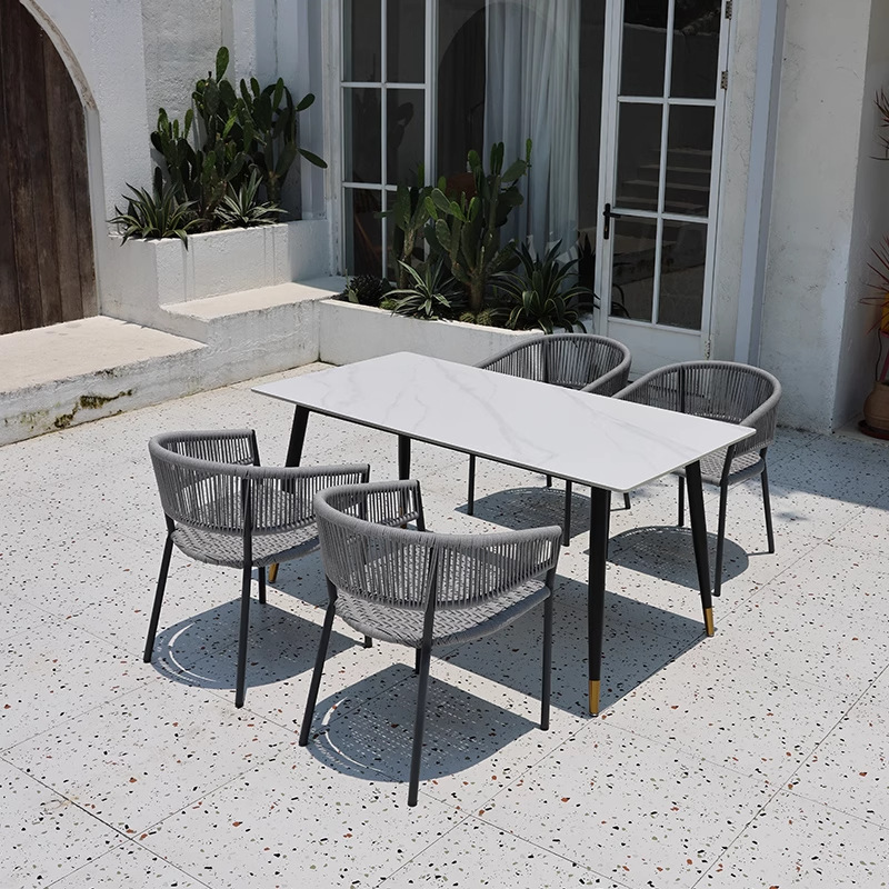 Mesas y sillas al aire libre, tienda de té con leche al aire libre, salón de café, ocio, impermeable, protector solar, jardín, balcón, combinación de ratán