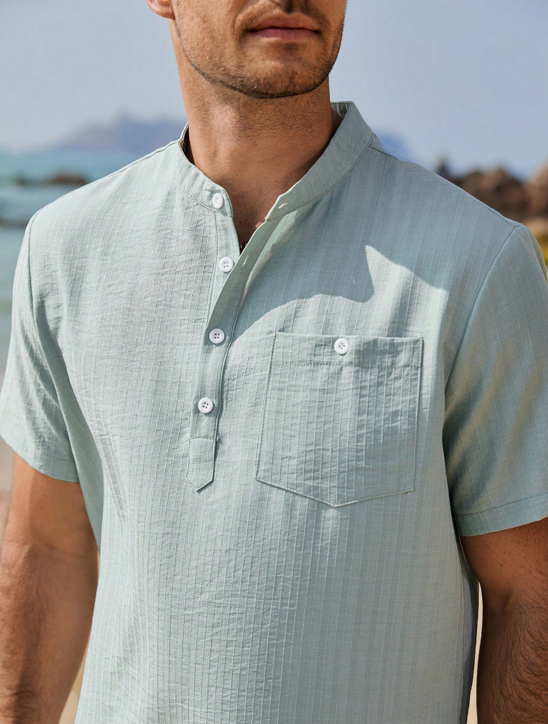 Men's Clothing Men's Short Sleeved Collared Casual Breathable Shirt Cotton Linen Beach Vacation Style Summer Top Polyester_viptrois.com