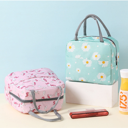 Printed Oxford cloth lunch bag, colorful square bottom women's handbag, coin purse, aluminum foil insulated lunch box bag