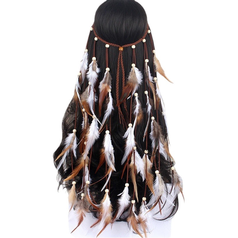 Bohemia de plumas largas diadema 2024 transfronteriza Venta caliente accesorios de pelo de plumas de Carreras de Caballos chal largo