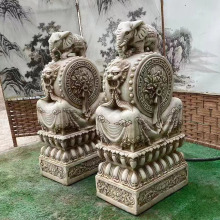 天然石材石雕抱鼓 庭院古建仿古石鼓 狮子麒麟门墩厂家现货批发