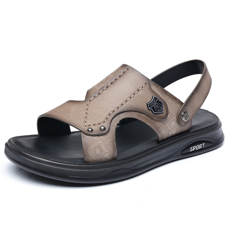 Verano nuevo cabeza de cuero de vaca zapatos de playa para hombres zapatillas de cuero transpirables y frías zapatillas antideslizantes para hombres