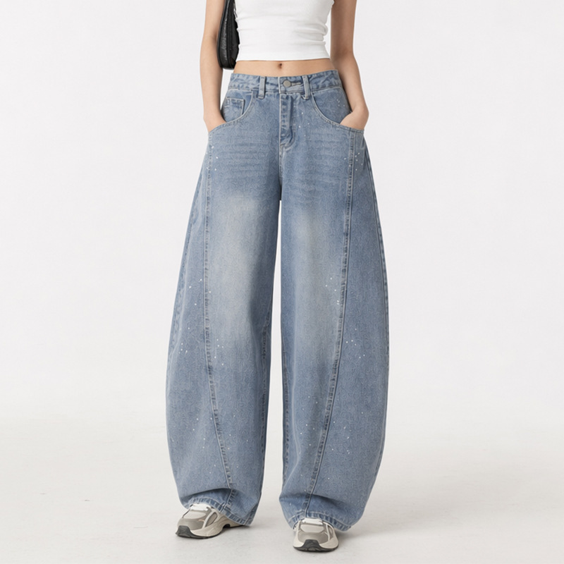 American High Street Style Washed Vintage Splatter Ink Scimitar Jeans for Women 2026 New Loose Fit Slimming Versatile Wide-Leg Pants American High Street Style Washed Vintage Splatter Ink Scimitar Jeans for Women 2026 New Loose Fit Slimming Versatile Wide-Leg Pants
