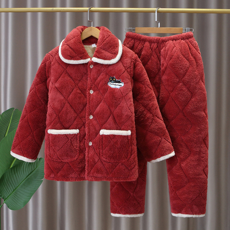 가을과 겨울 산호 플리스 파자마 여성용 겨울 스타일 여성용 3겹 패딩 두꺼운 스타일 매우 두꺼운 가정복 정장 아우터웨어