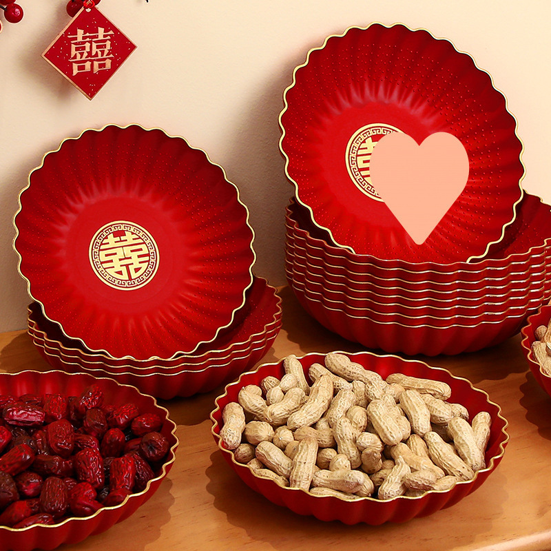 Wedding Fruit Plate, Candy Tray, Wedding Living Room Coffee Table Red Festive Plate, Engagement Household Trendy Dried Fruit Tray Wedding Fruit Plate, Candy Tray, Wedding Living Room Coffee Table Red Festive Plate, Engagement Household Trendy Dried Fruit Tray