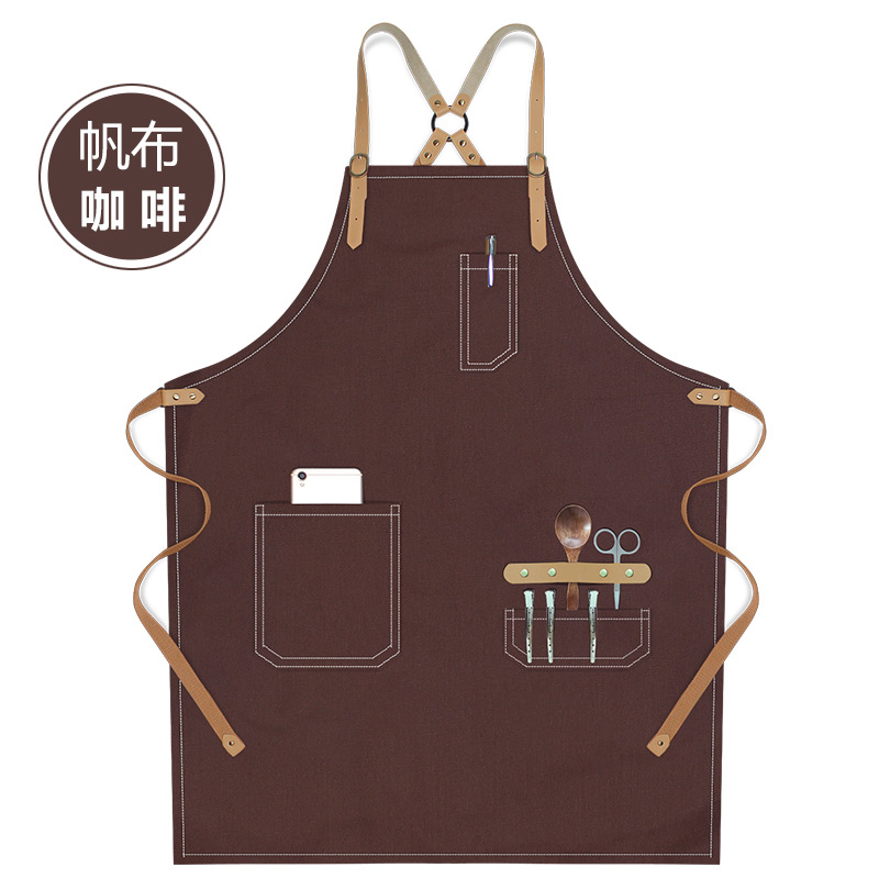 Transfronterizo Amazon lona delantal logo personalizado minimalista de moda restaurante bar barista delantal de trabajo al por mayor