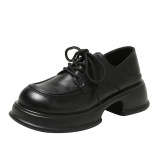 Высокие лоферы для кожаной обуви на платформе, универсальная обувь, ремень, французский стиль, в западном стиле