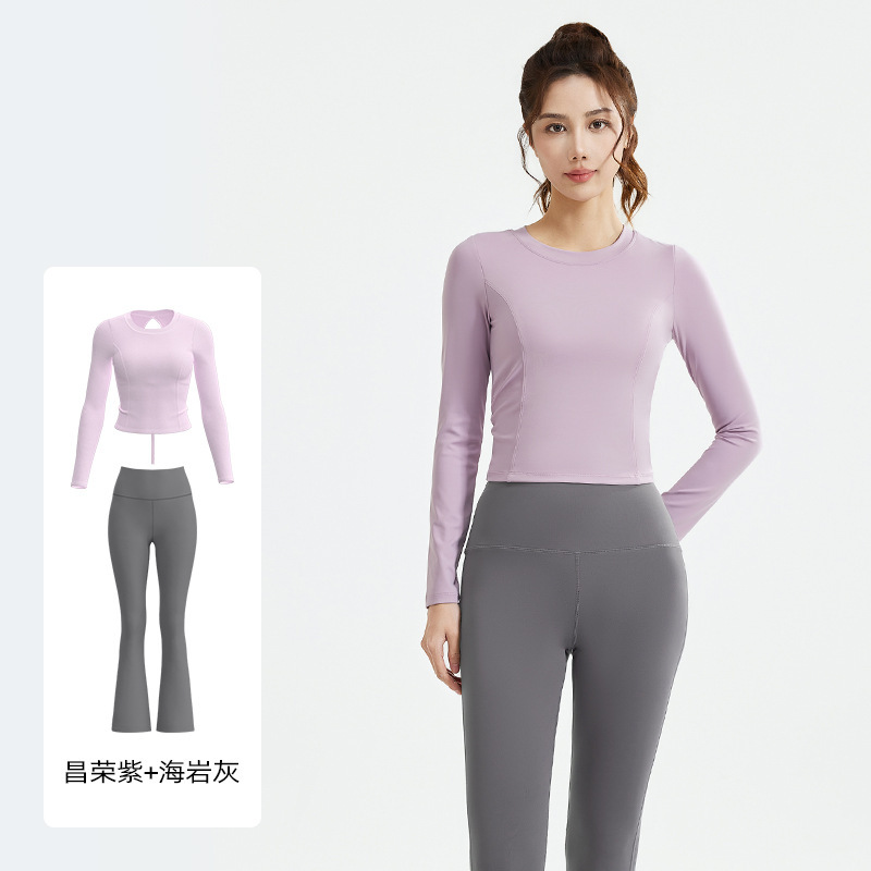 Juyi Tang nuevo conjunto de yoga para mujeres cuerdas de tirón de manga larga boquilla de entrenamiento para correr conjunto de fitness