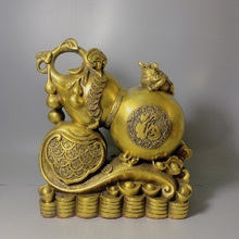 黄铜葫芦金蟾如意福字葫芦铜钱底座黄铜葫芦工艺品礼品摆件
