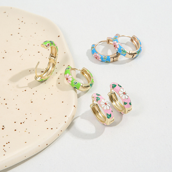 Earring new women's popular jewelry dripping oil flower flower…
