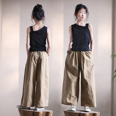 Summer Japanese-style Loose and Casual Khaki Cotton Waistband Skirt Pants Parent-Child Set for Girls