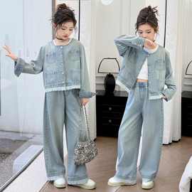 女童牛仔套装2025春秋新款儿童洋气春装时髦外套两件套韩版图片色