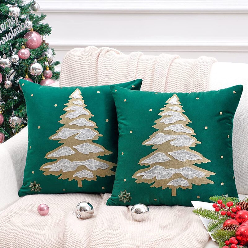 ヘラジカのクリスマスツリーブロンズ枕カバー、秋冬スノーフレーク刺繍クッションカバー45*45、クロスボーダーホットセール|undefined