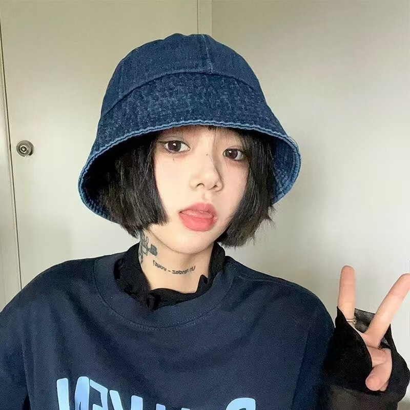 牛仔渔夫帽女春夏季日系大头围遮阳盆帽百搭显脸小水桶帽子男女款|undefined