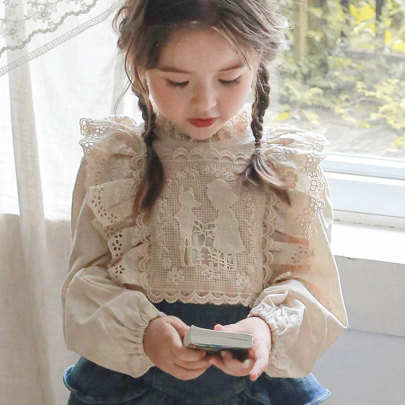Autumn children's shirt, cute lace T-shirt, western style, lace dress