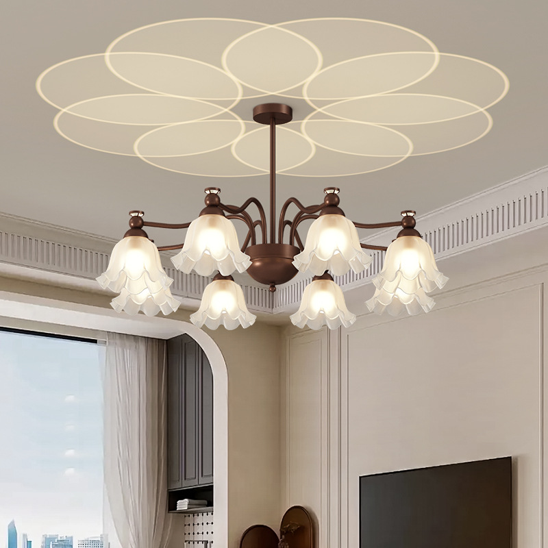 Candelabro de estilo crema retro francés flores celebridades de Internet atmósfera vidrio sala de estar atmósfera lámpara de comedor sala de estudio lámpara de dormitorio