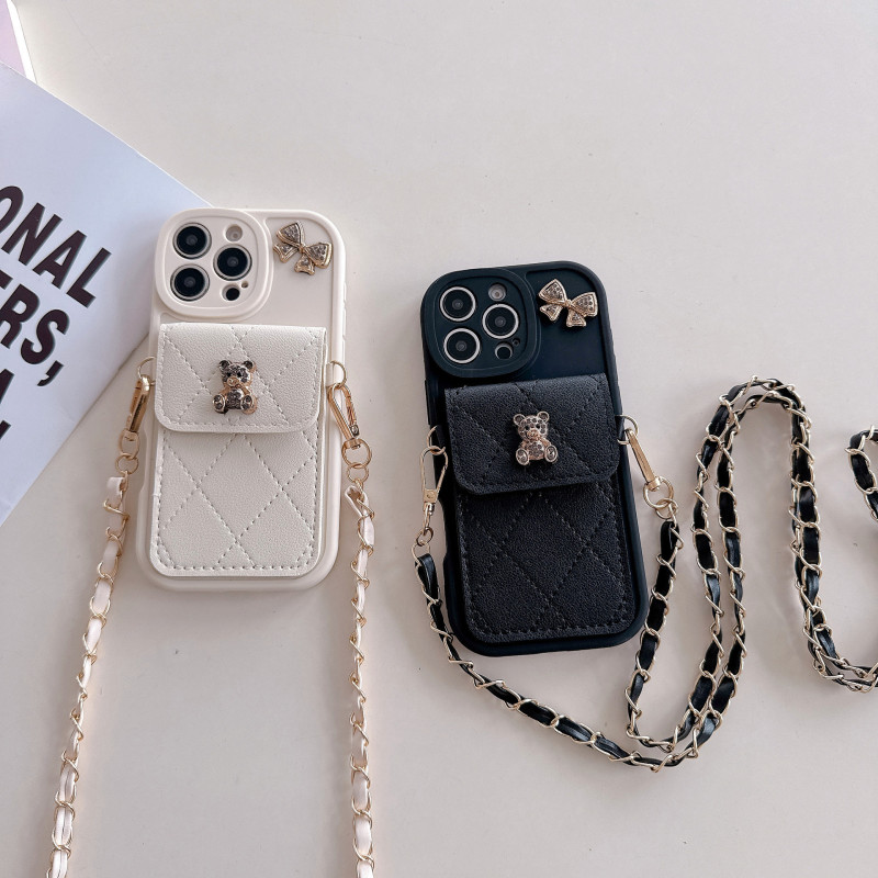 Tweed Style Quilted Card Holder Suitable for Apple 16Pro Mobile Phone Case 15Promax Crossbody Mountaineering 14 Protective Cover