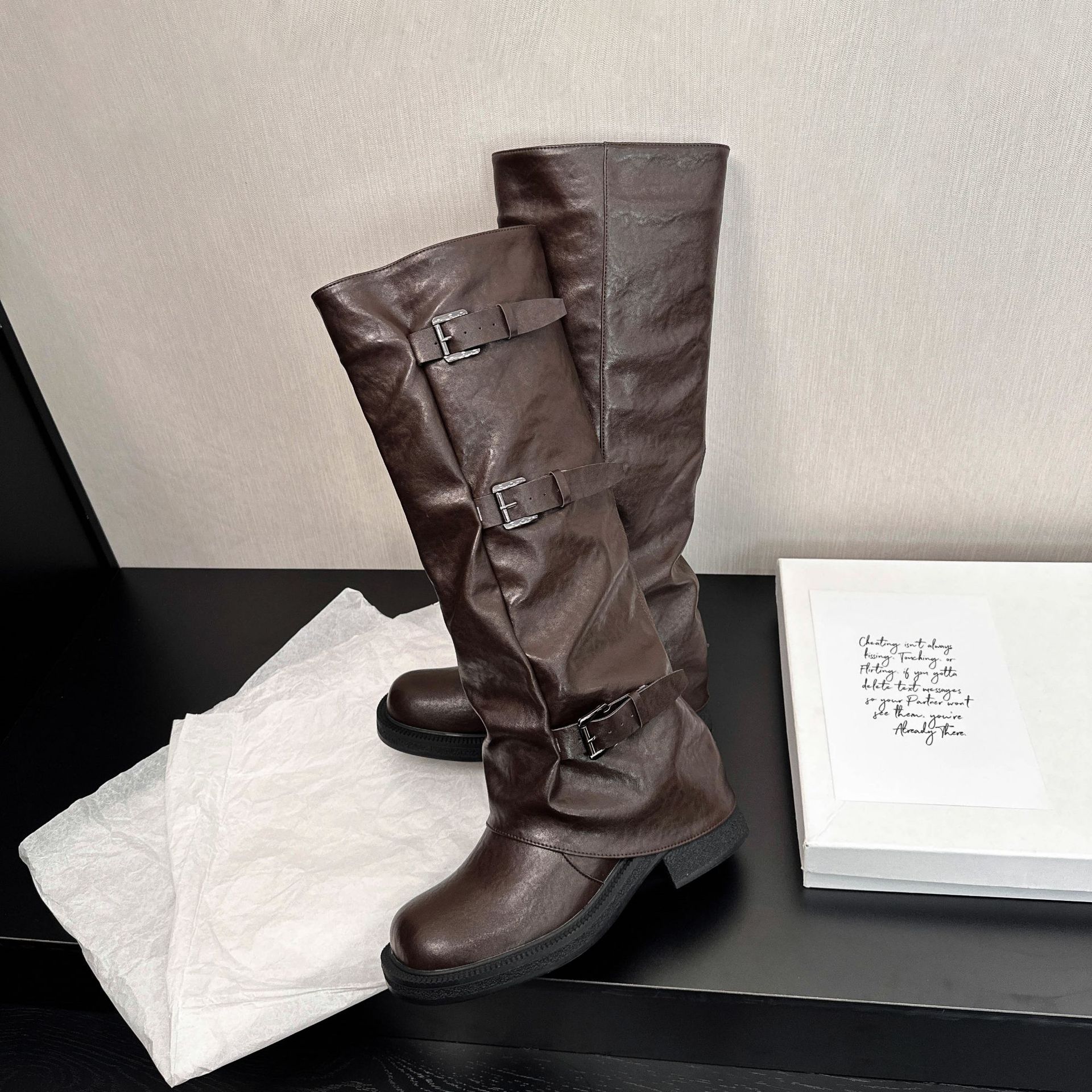 Botas Altas de Caballero para Mujer de 8 cm, Superfibra y Caucho, Con Aumento, Suela Gruesa, para Otoño e Invierno