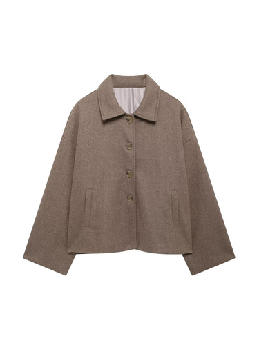 Women's wholesale autumn/winter European and American-style woolen coat with lapel and double pockets, loose-fit short coat.