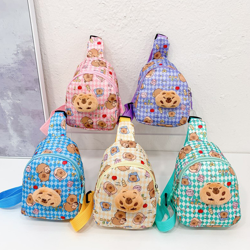 Bolso de niños encantador, bolso de mochila infantil de dibujos animados, bolso de cambio para bebés extranjeros, bolso de pecho de niña al aire libre