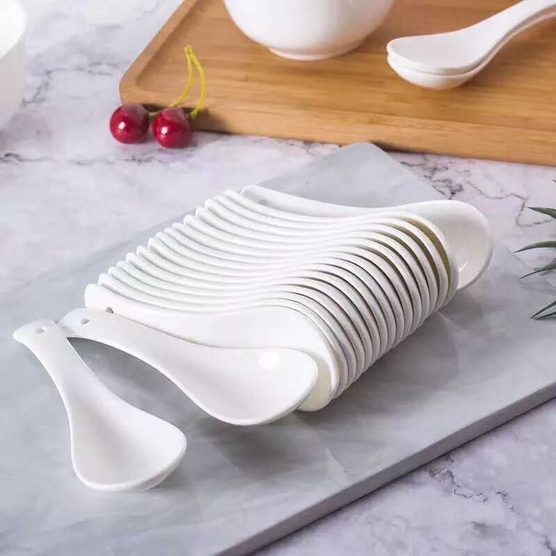 厂家 纯白陶瓷小勺子 大汤勺酒店餐厅汤勺 家用骨瓷调羹 镁质瓷汤